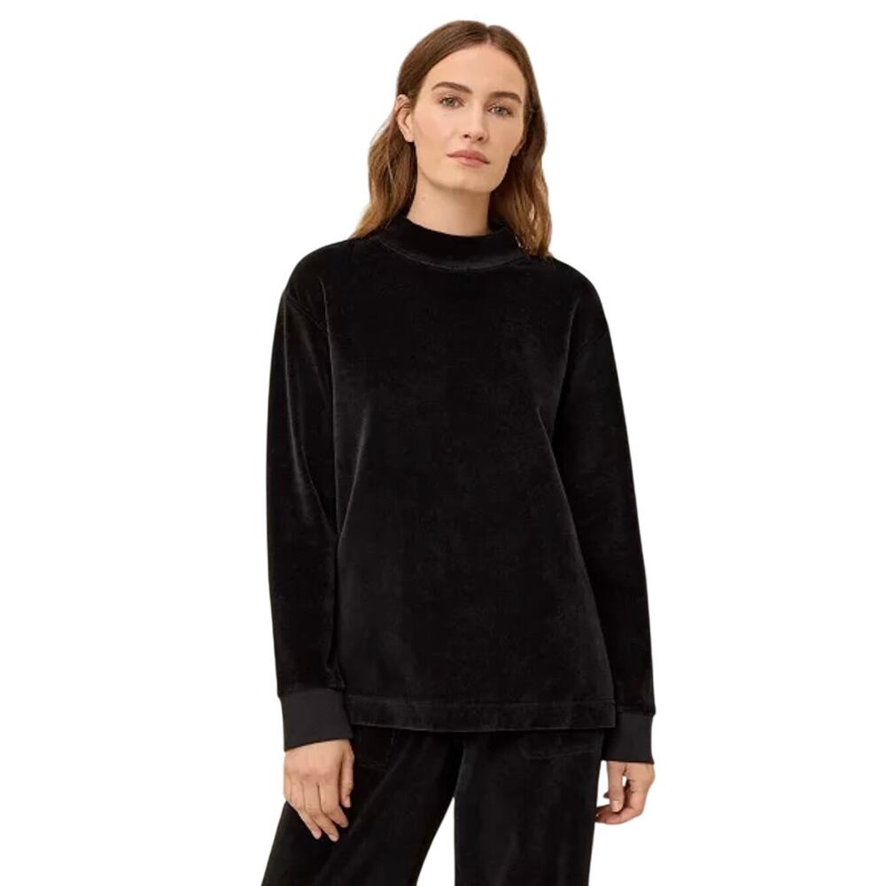 PACT Women’s Black Organic Cotton Velour Mock Neck Pullover Top